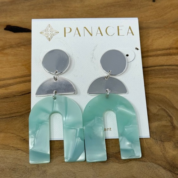 Panacea Jewelry - Panacea Geometric Drop Earrings Mint Green Silver Marbled Resin Boho Modern